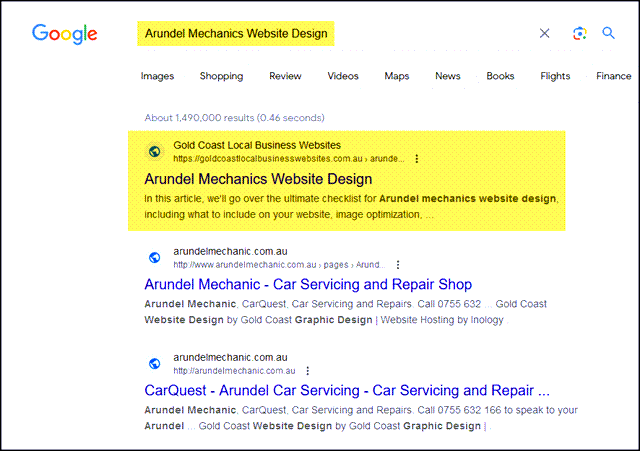 Google Results for Gold Coast Local Business Websites